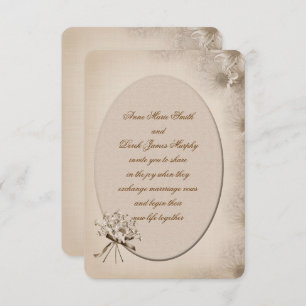 Sepia Wedding Daisy Border Invite