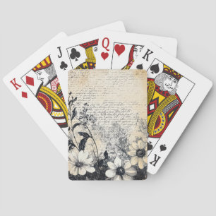 Sepia Wildflower Manuscript Botanical Art Playing Cards