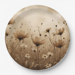 Sepia Wildflowers Design Paper Plate