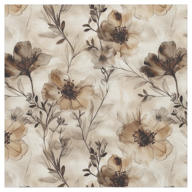 Sepia Wildflowers Fabric (Close Up)