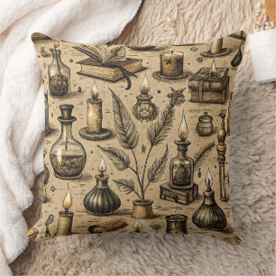 Sepia Witchcraft Alchemy Books Potion Vintage Cushion