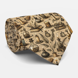 Sepia Witchcraft Alchemy Books Potion Vintage Tie