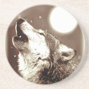 Sepia Wolf & Moon Coaster
