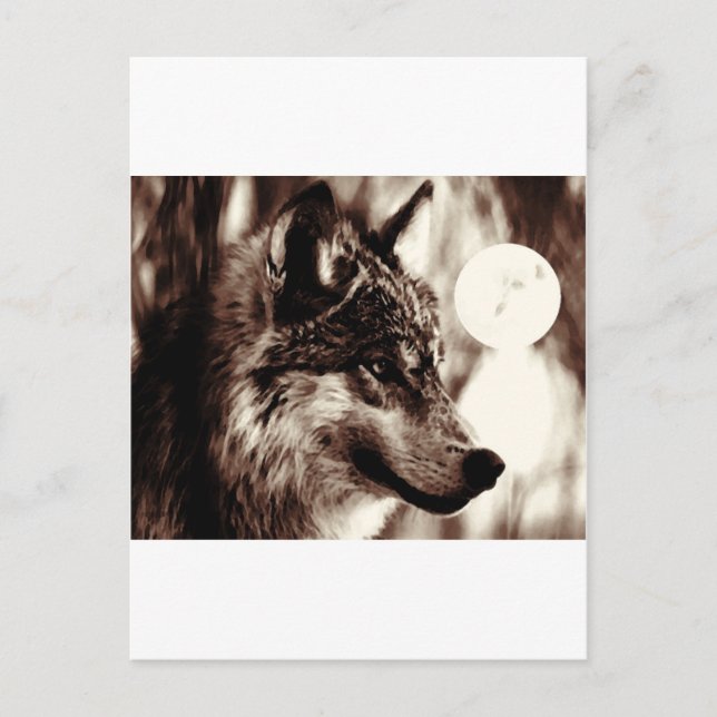 Sepia Wolf & Moon Postcard (Front)