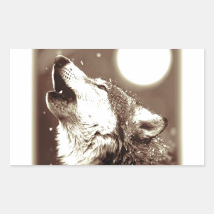 Sepia Wolf & Moon Rectangular Sticker