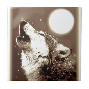 Sepia Wolf & Moon Tile
