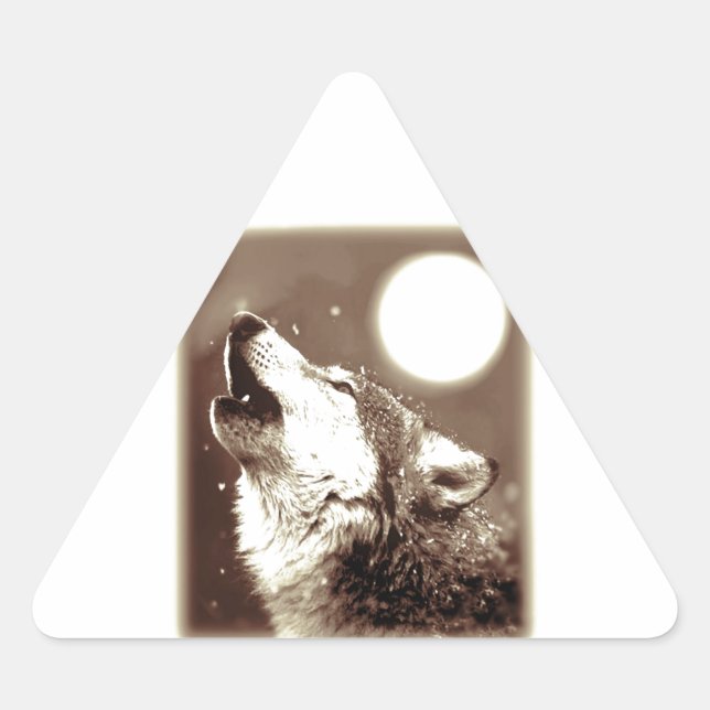 Sepia Wolf & Moon Triangle Sticker (Front)