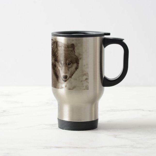 Sepia Wolf Travel Mugs (Right)