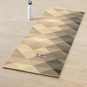 Sepia yellow geometric square pattern Monogram Yoga Mat