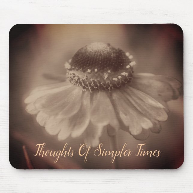 Sepia Zinnia Flower Simpler Times Inspirational Mouse Pad (Front)