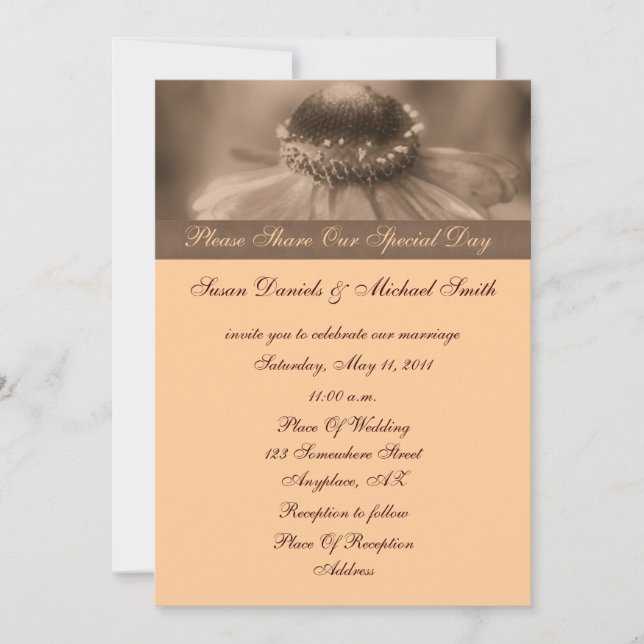 Sepia Zinnia Flower Wedding  Invitation (Front)