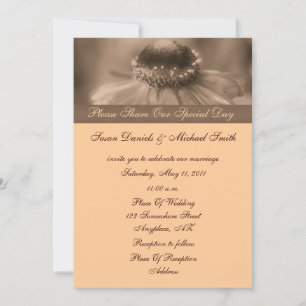 Sepia Zinnia Flower Wedding Invitation