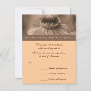 Sepia Zinnia Flower Wedding RSVP Card