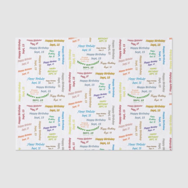 September, 15 Birthday Tissue Paper (Front)