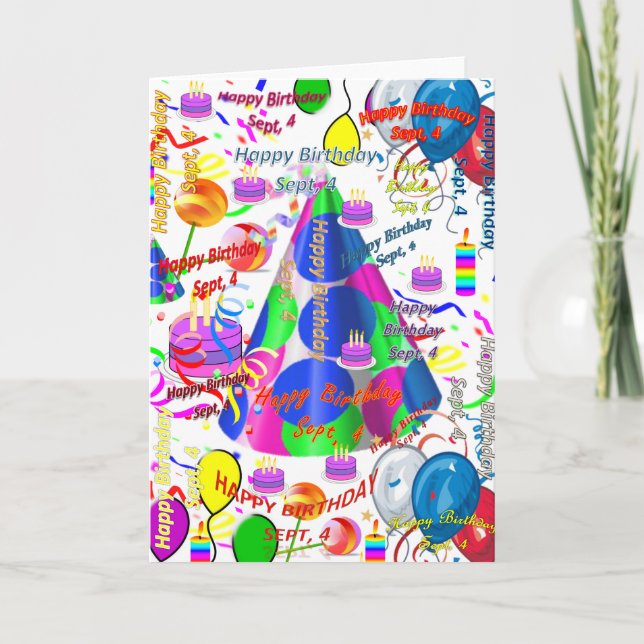 September, 4 Birthday Greeting Card Folded (Front)
