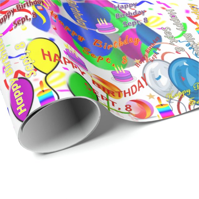 September, 8 Birthday Gift Wrapping Paper (Roll Corner)
