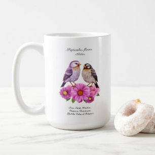September Aster Flower with Birds Birth Gift  Coffee Mug