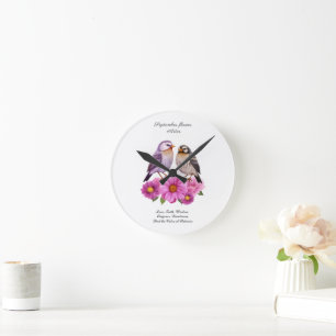 September Aster Flower with Birds Birth Gift  Round Clock