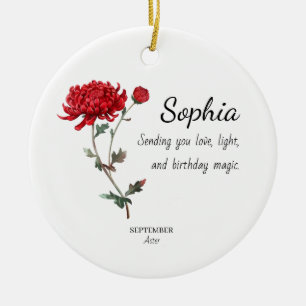 September Aster Personalised Birthday Ceramic Ornament