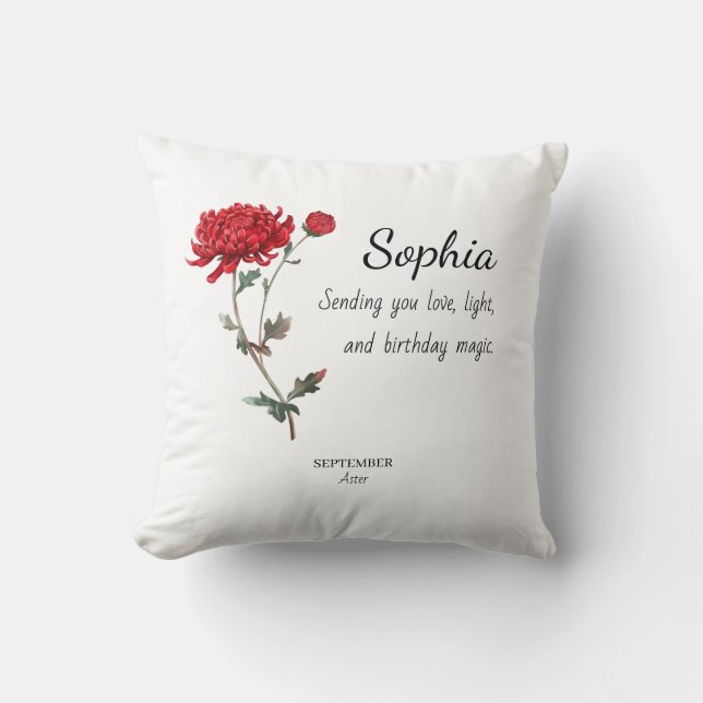 September Aster Personalised Birthday Cushion (Front)