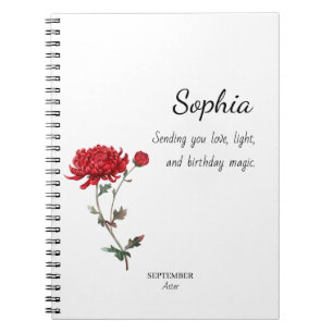 September Aster Personalised Birthday Notebook
