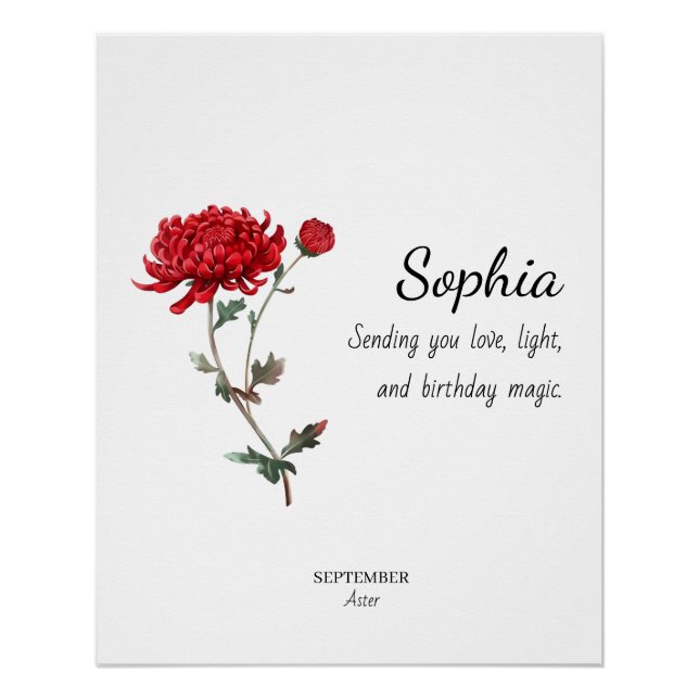 September Aster Personalised Birthday Poster (Front)