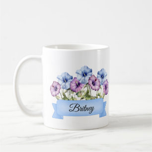 September Birth Aster Flower Personalised  Coffee Mug