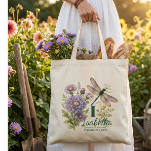 September Birth Flower Aster & Dragonfly Tote Bag