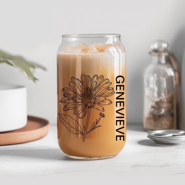 September Birth Flower Aster with Custom Name Can Glass (Creator Uploaded)