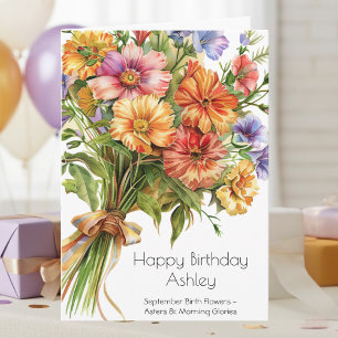 September Birth Flower Birthday Card   Asters