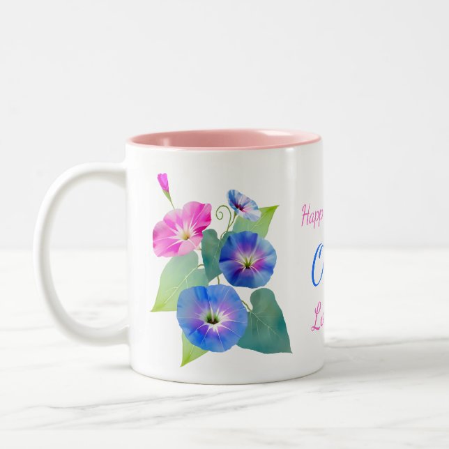 September birth flower gifts Morning glory Two-Tone Coffee Mug (Left)