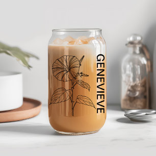 September Birth Flower Morning Glory Custom Name Can Glass