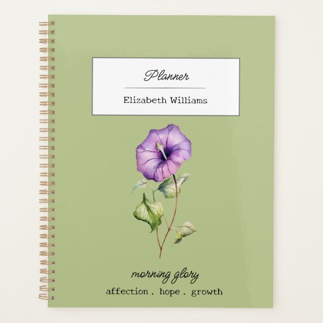September Birth Flower Morning Glory Personalized  Planner (Front)