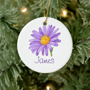 SEPTEMBER Birth Flower Purple Aster Christmas Ceramic Ornament