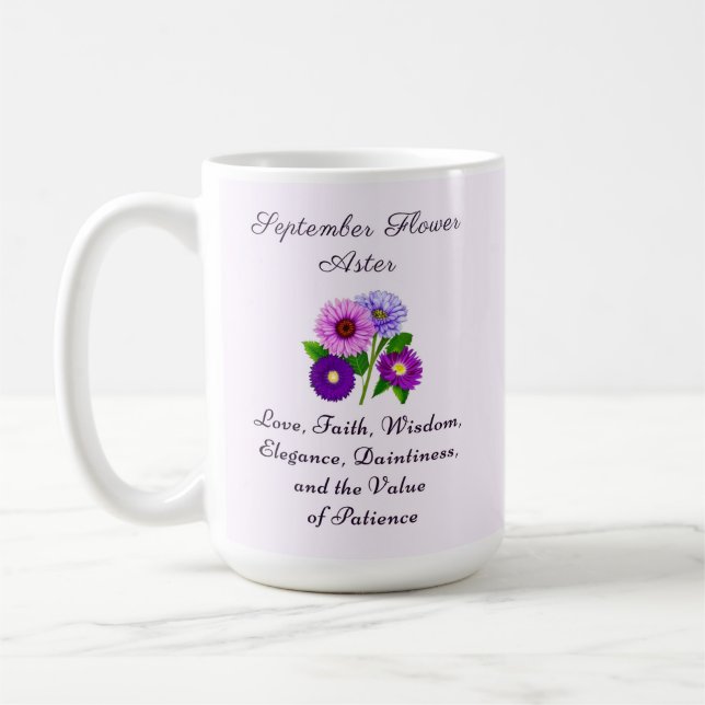 September Birth Month Flower Aster Personalised  Coffee Mug (Left)