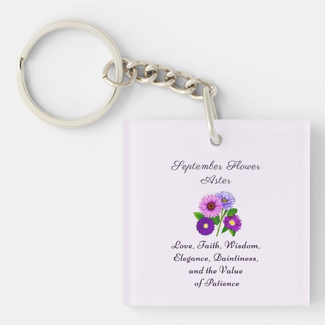 September Birth Month Flower Aster Personalised  Key Ring (Front)