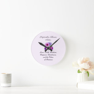 September Birth Month Flower Aster Personalised  Round Clock