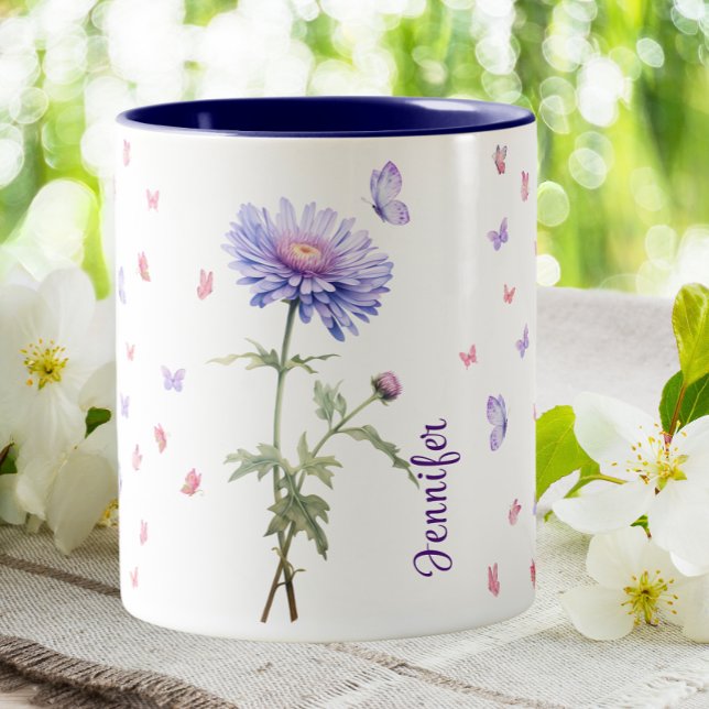 September Birthday Aster Birth Month Flower Floral Two-Tone Coffee Mug (Creator Uploaded)