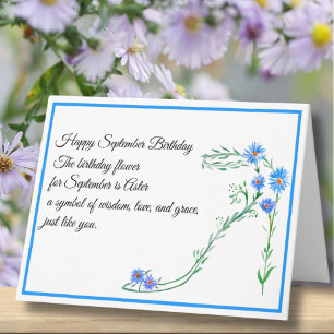 September Birthday Birth Month Flower Blue Aster  Card