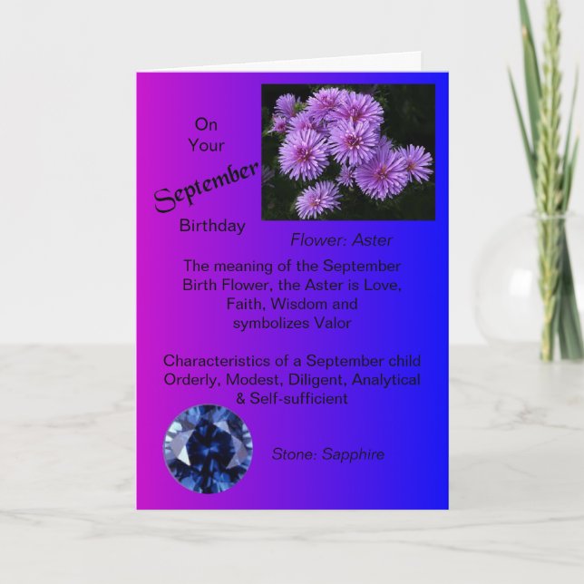 September Birthday Card - Aster and Sapphire (Front)