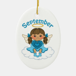 September Birthstone Angel Brunette Ceramic Tree Decoration
