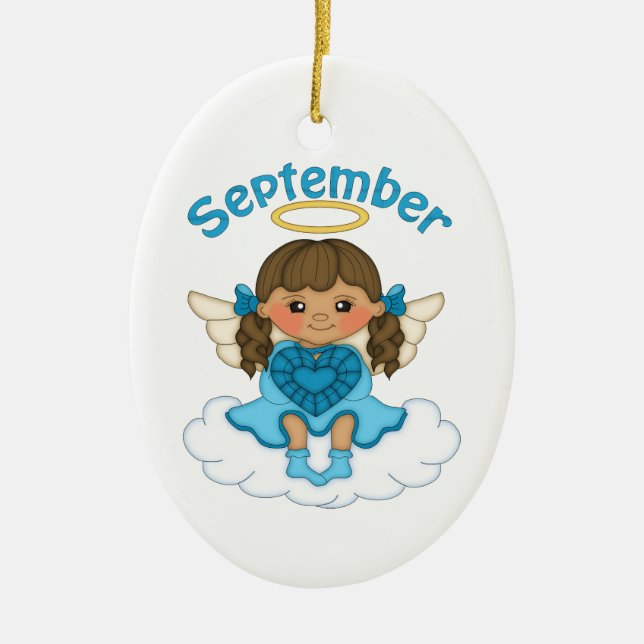 September Birthstone Angel Brunette Ceramic Tree Decoration (Front)