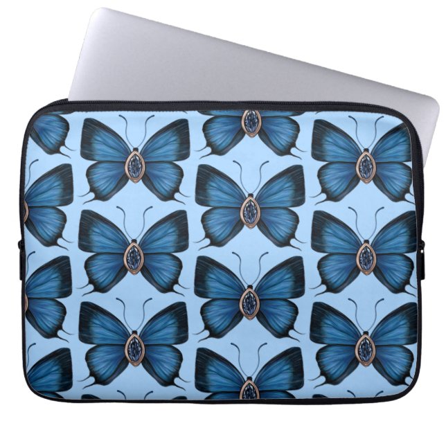 September Blue Butterfly Pattern Design  Laptop Sleeve (Front)