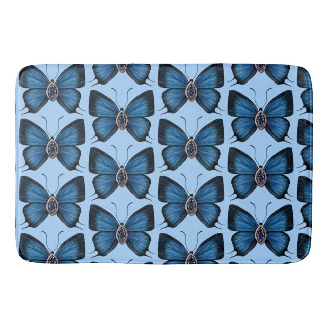 September Blue Butterfly Pattern Design Regal  Bath Mat (Front)