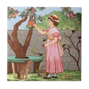 September by Wedgwood Hand Coloured c1885 Repro Ceramic Tile