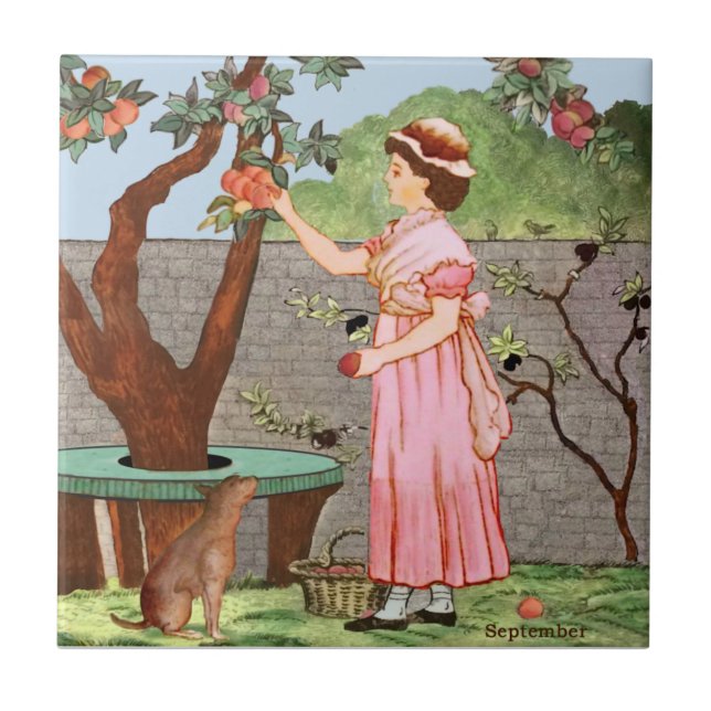 September by Wedgwood Hand Coloured c1885 Repro Ceramic Tile (Front)