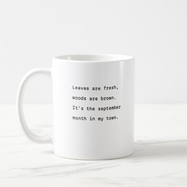September coffee mug typography poetic leaves (Left)