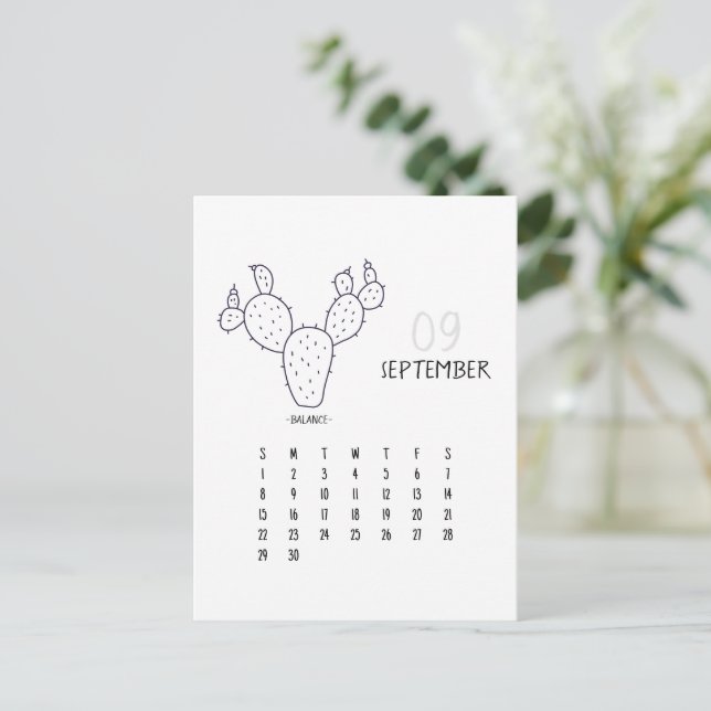 September Customisable Cactus 2024 Calendar Card (Standing Front)