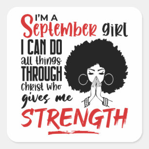 September Girl Christian Women Pray Birthday Queen Square Sticker