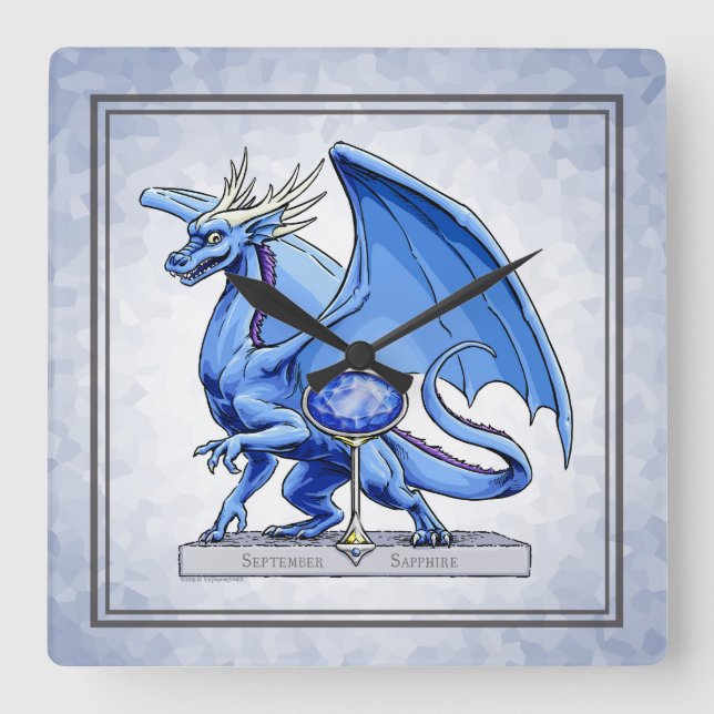 September’s Birthstone Dragon: Sapphire Square Wall Clock (Front)